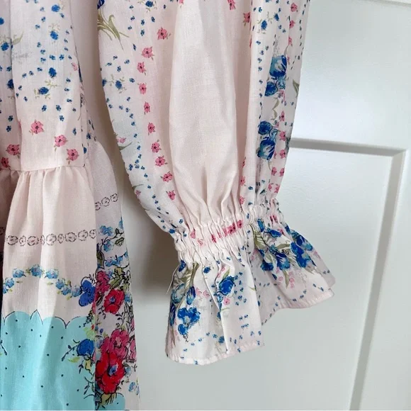 Zimmermann Dress Women Clover Patched Wrap Mini Floral Boho cottage core - Picture 5 of 13